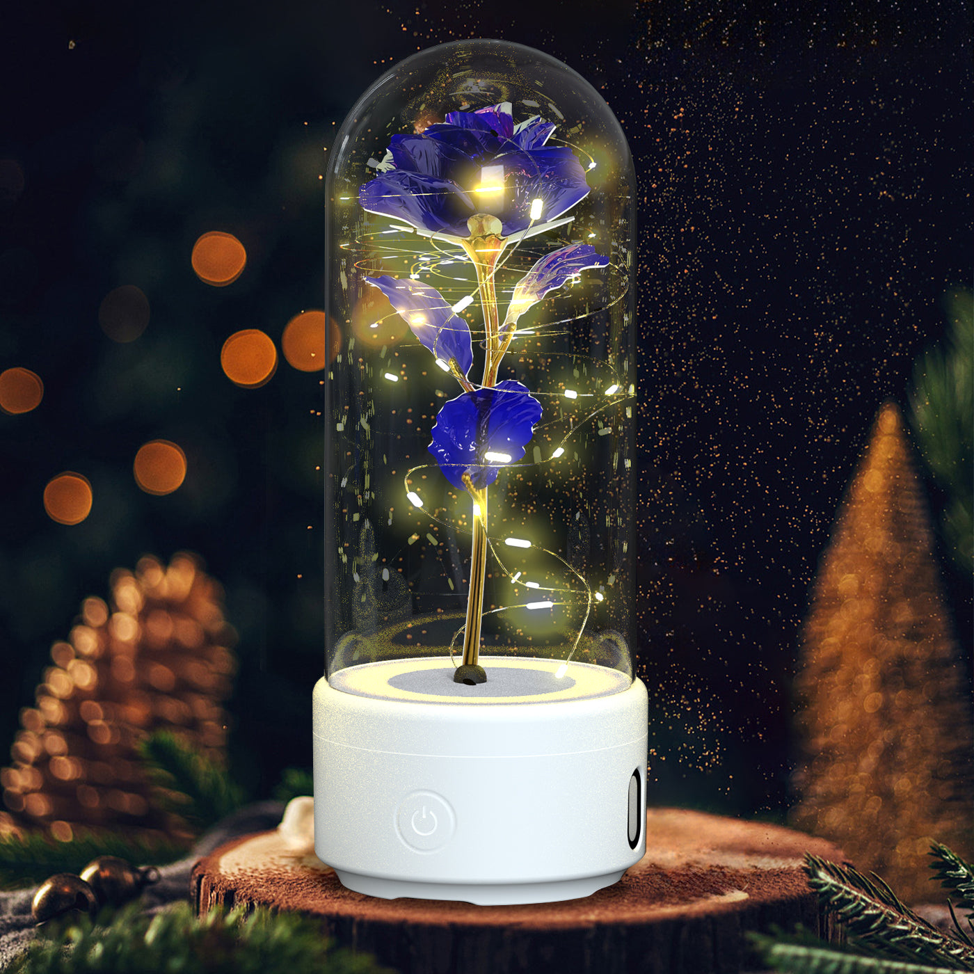 2 In 1 Rose Flowers LED Light And Bluetooth-compatible Speaker| Gift Rose Luminous Night Light Ornament In Glass Cover