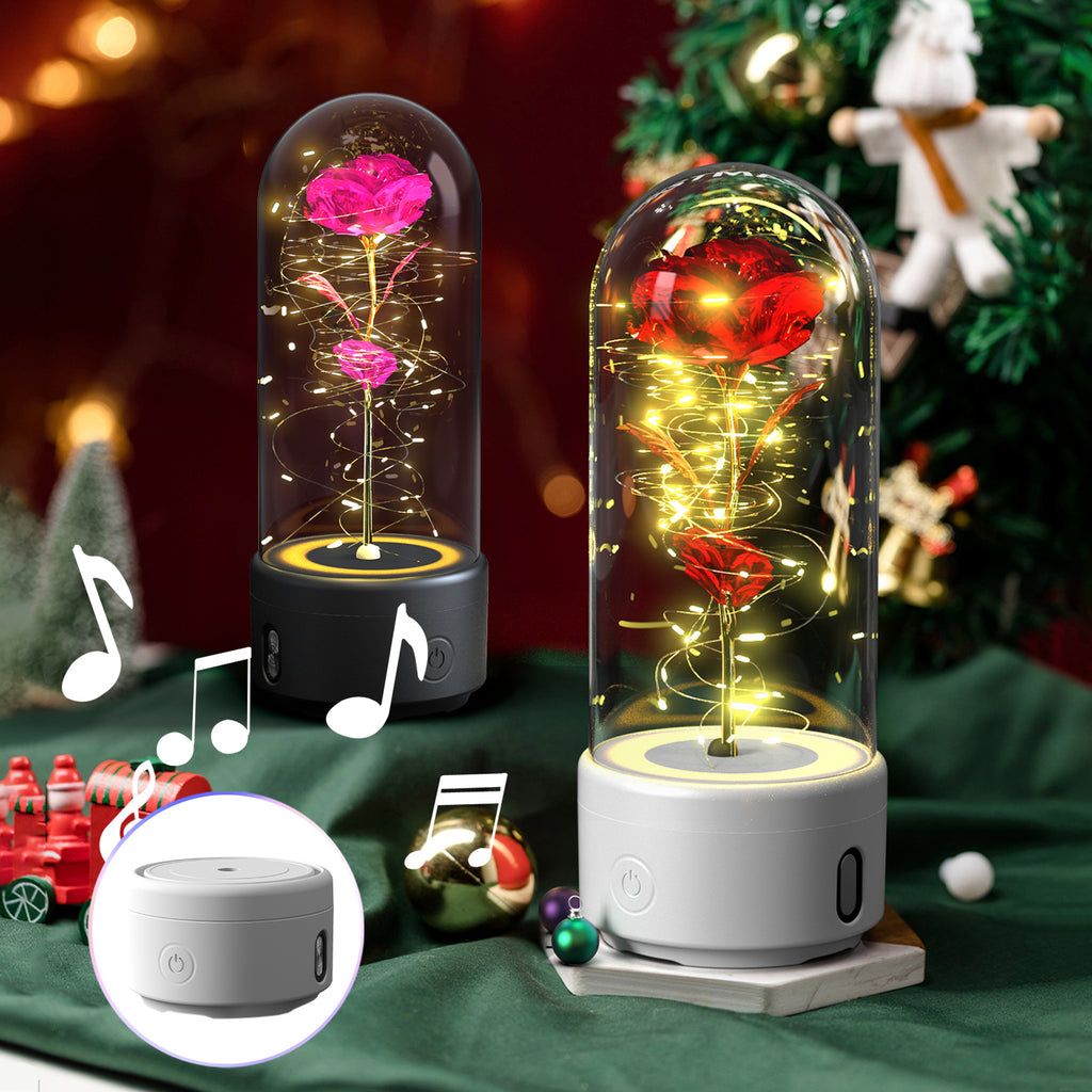 2 In 1 Rose Flowers LED Light And Bluetooth-compatible Speaker| Gift Rose Luminous Night Light Ornament In Glass Cover