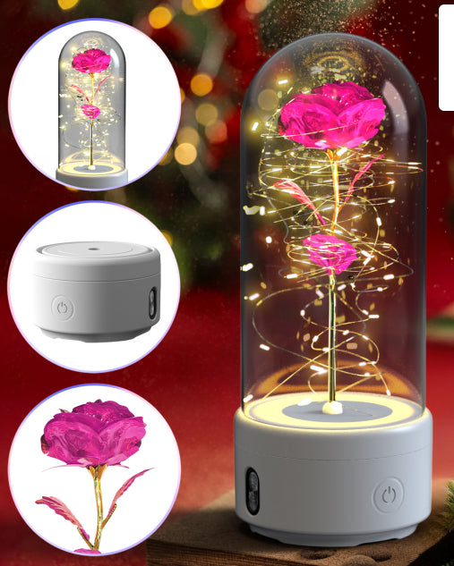2 In 1 Rose Flowers LED Light And Bluetooth-compatible Speaker| Gift Rose Luminous Night Light Ornament In Glass Cover
