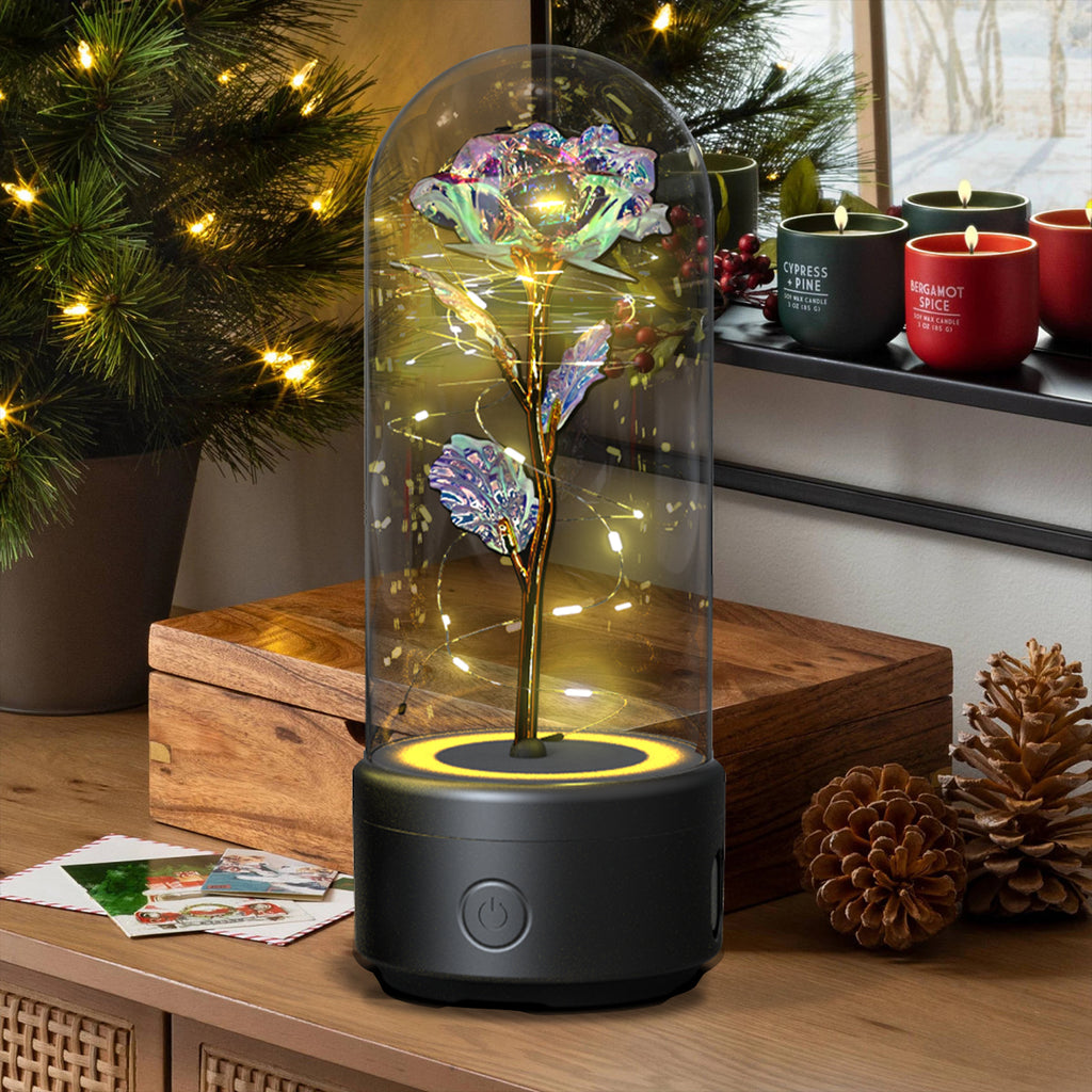2 In 1 Rose Flowers LED Light And Bluetooth-compatible Speaker| Gift Rose Luminous Night Light Ornament In Glass Cover