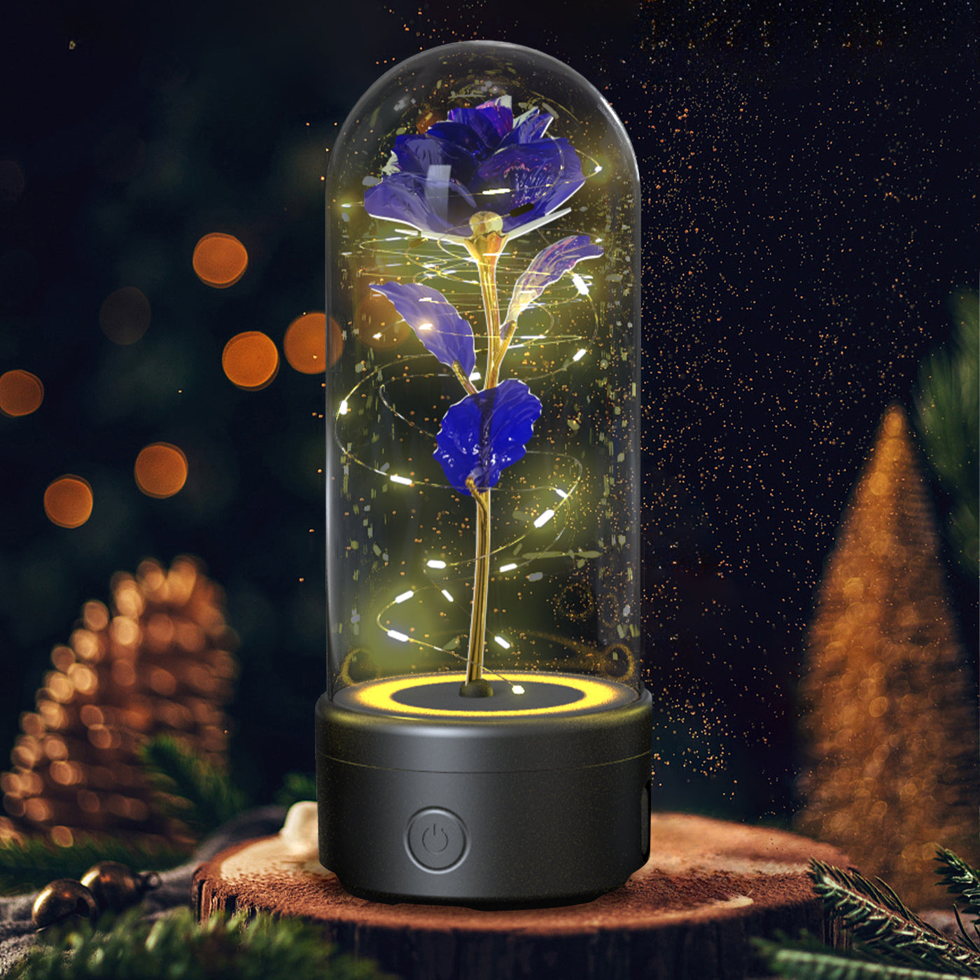 2 In 1 Rose Flowers LED Light And Bluetooth-compatible Speaker| Gift Rose Luminous Night Light Ornament In Glass Cover