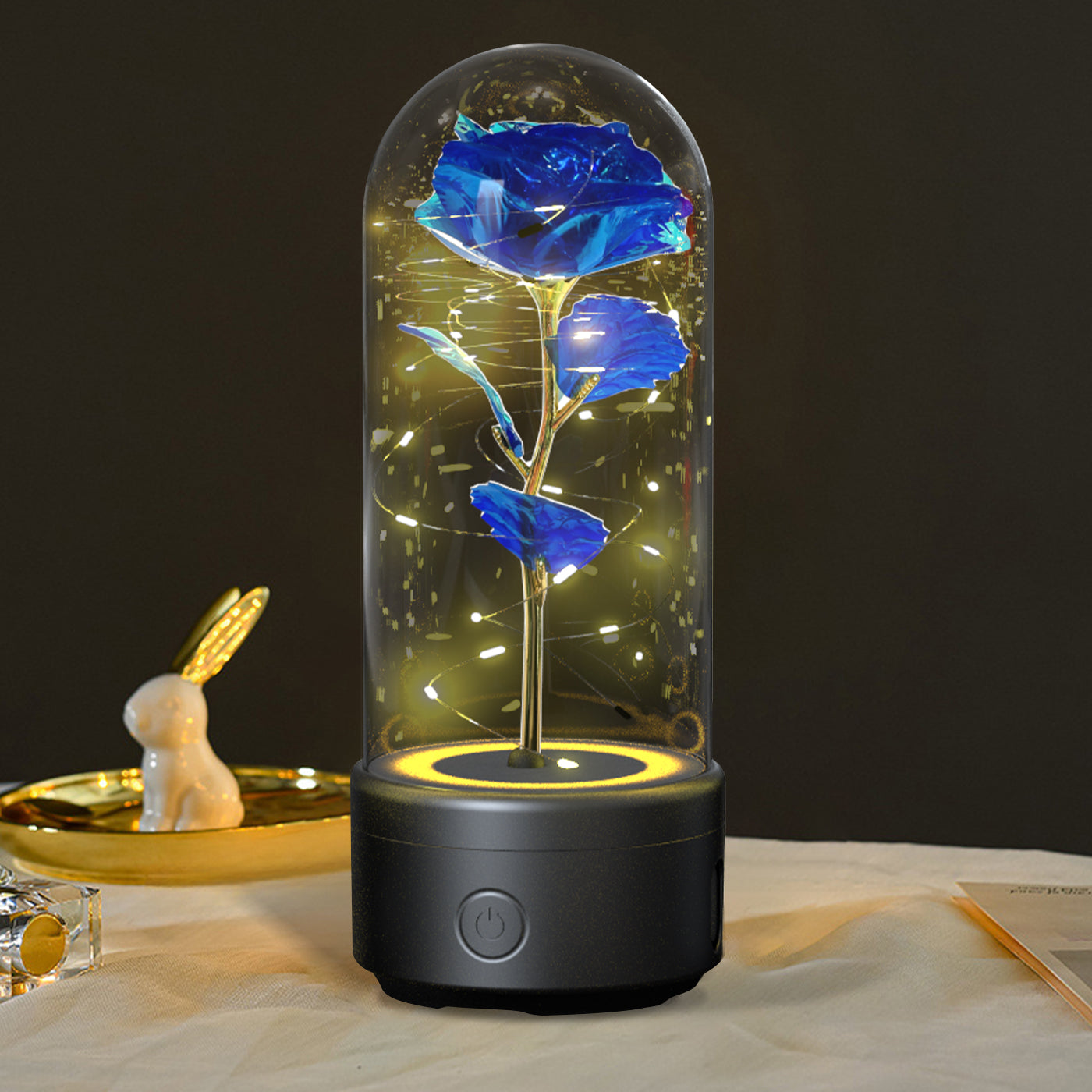2 In 1 Rose Flowers LED Light And Bluetooth-compatible Speaker| Gift Rose Luminous Night Light Ornament In Glass Cover