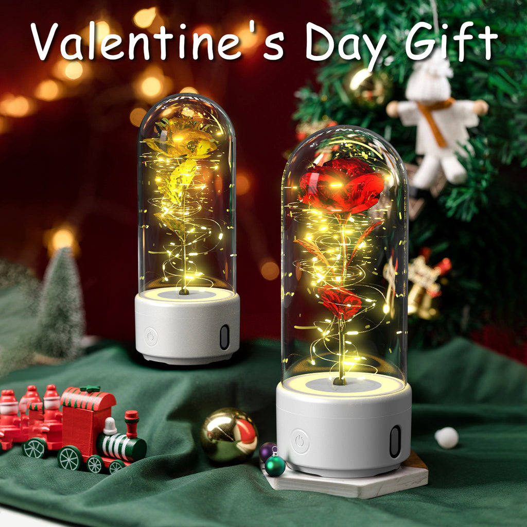 2 In 1 Rose Flowers LED Light And Bluetooth-compatible Speaker| Gift Rose Luminous Night Light Ornament In Glass Cover