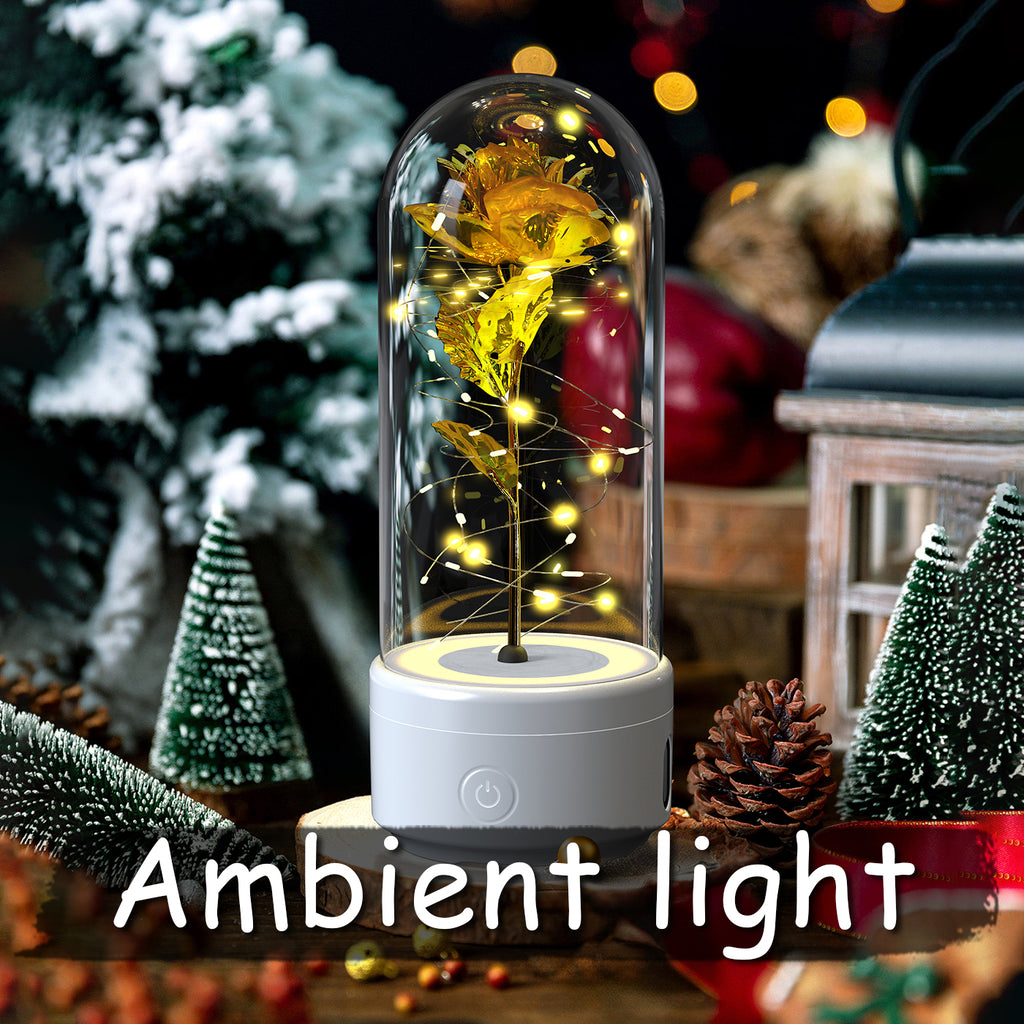 2 In 1 Rose Flowers LED Light And Bluetooth-compatible Speaker| Gift Rose Luminous Night Light Ornament In Glass Cover