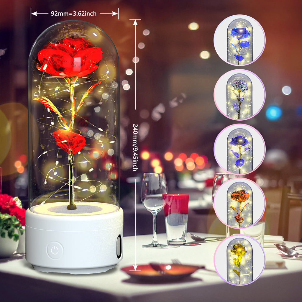 2 In 1 Rose Flowers LED Light And Bluetooth-compatible Speaker| Gift Rose Luminous Night Light Ornament In Glass Cover