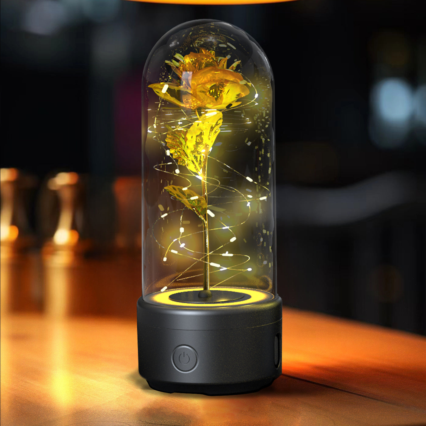 2 In 1 Rose Flowers LED Light And Bluetooth-compatible Speaker| Gift Rose Luminous Night Light Ornament In Glass Cover