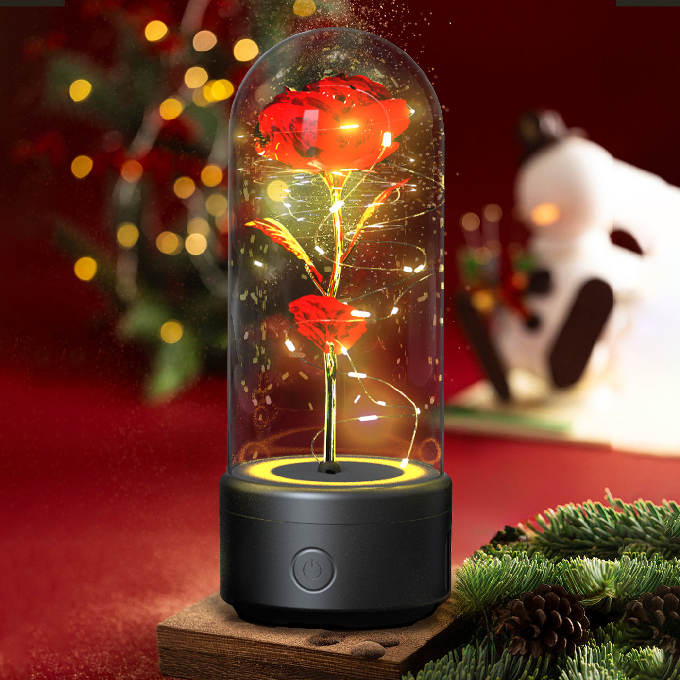 2 In 1 Rose Flowers LED Light And Bluetooth-compatible Speaker| Gift Rose Luminous Night Light Ornament In Glass Cover
