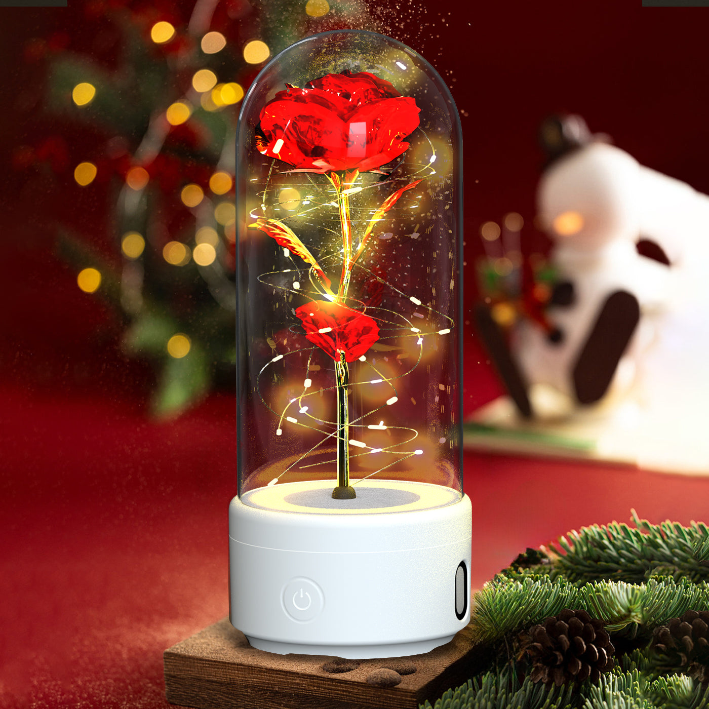 2 In 1 Rose Flowers LED Light And Bluetooth-compatible Speaker| Gift Rose Luminous Night Light Ornament In Glass Cover