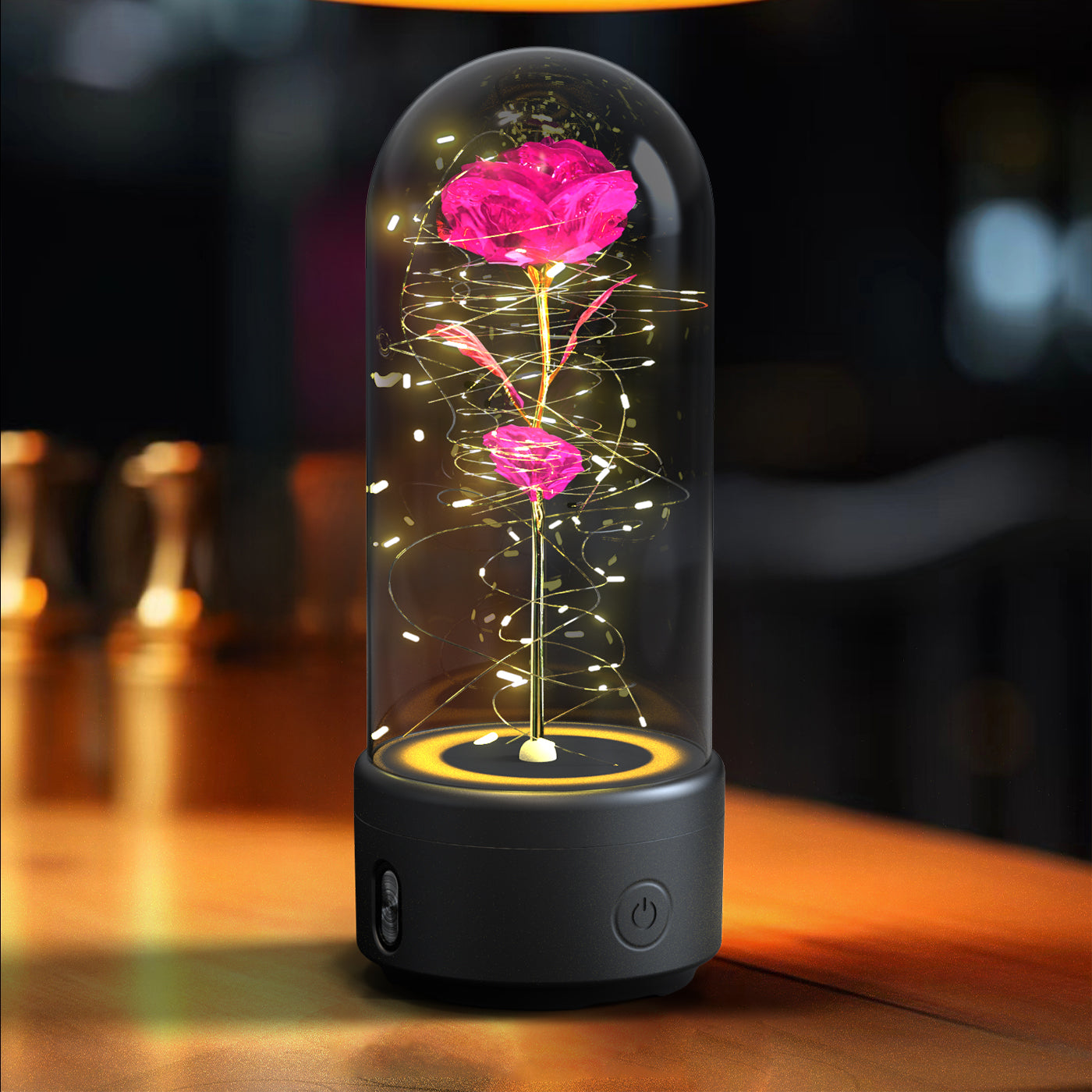 2 In 1 Rose Flowers LED Light And Bluetooth-compatible Speaker| Gift Rose Luminous Night Light Ornament In Glass Cover