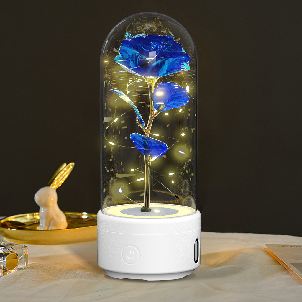 2 In 1 Rose Flowers LED Light And Bluetooth-compatible Speaker| Gift Rose Luminous Night Light Ornament In Glass Cover