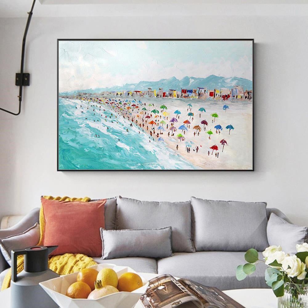 Hand Painted Beach Painting Home Decor Thick Oil Canvas Wall Art