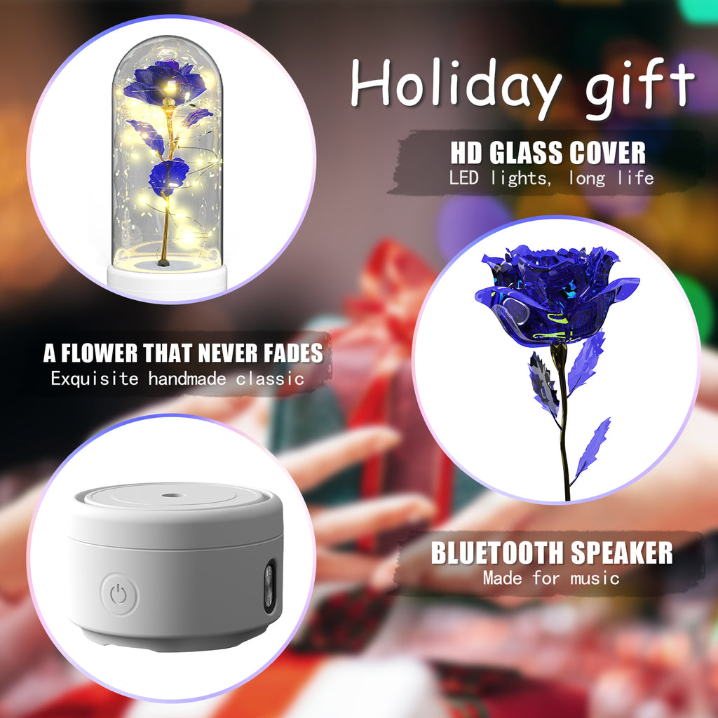 2 In 1 Rose Flowers LED Light And Bluetooth-compatible Speaker| Gift Rose Luminous Night Light Ornament In Glass Cover