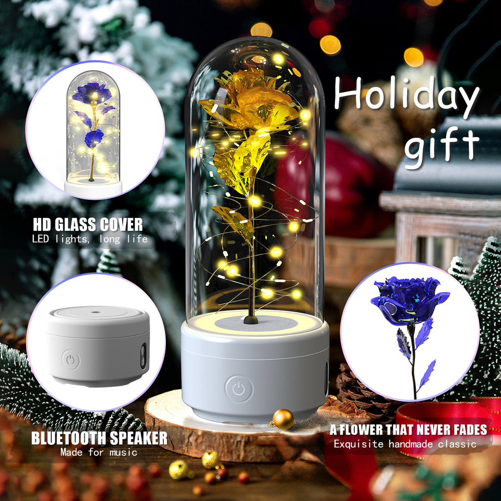 2 In 1 Rose Flowers LED Light And Bluetooth-compatible Speaker| Gift Rose Luminous Night Light Ornament In Glass Cover