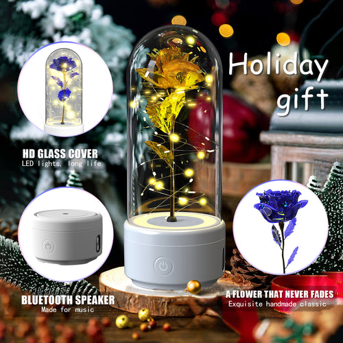 2 In 1 Rose Flowers LED Light And Bluetooth-compatible Speaker| Gift Rose Luminous Night Light Ornament In Glass Cover
