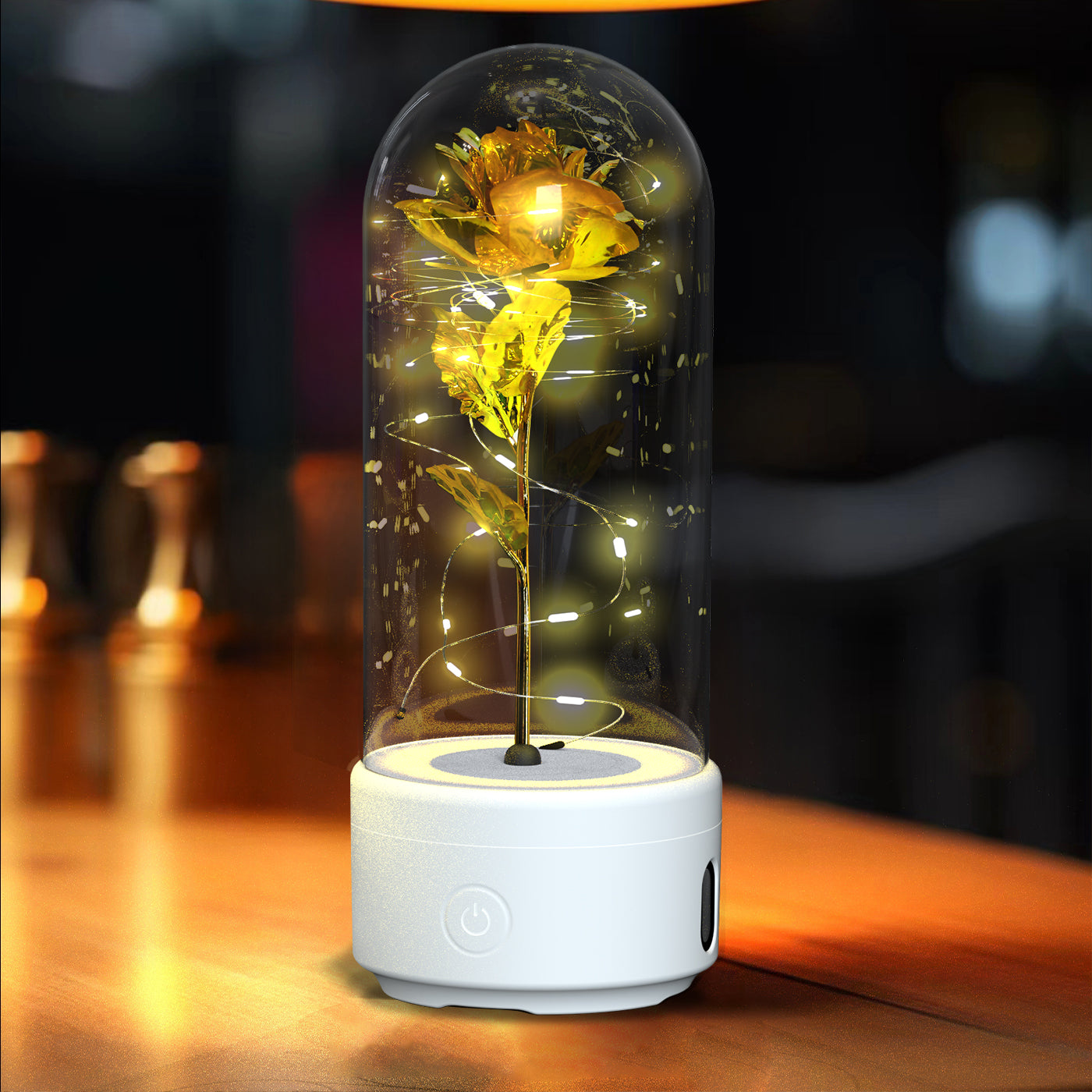 2 In 1 Rose Flowers LED Light And Bluetooth-compatible Speaker| Gift Rose Luminous Night Light Ornament In Glass Cover